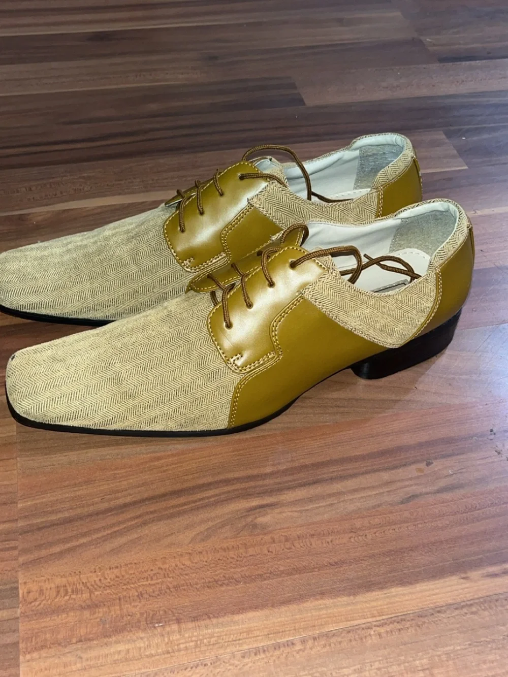 Men's Olive & Beige Herringbone Dress Shoes